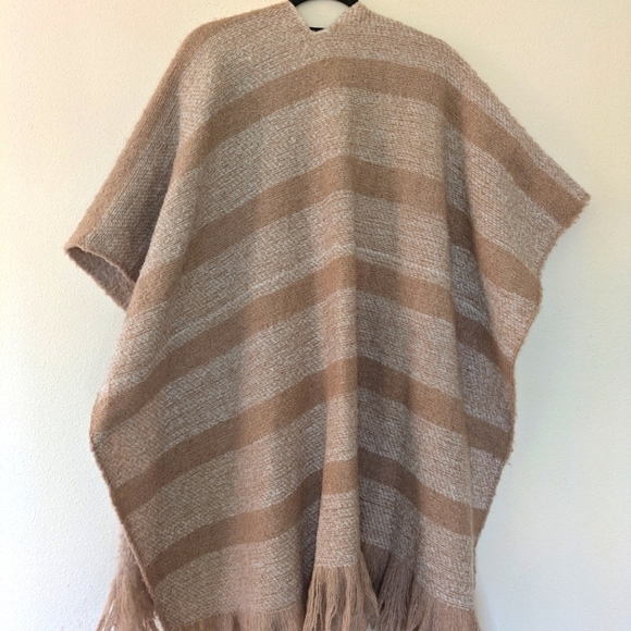World Market Soft Fleece Light Pink Neutral Striped Wrap Poncho One Size - Picture 5 of 7